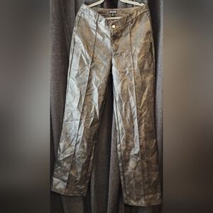 PrettyLittleThing Faux Leather Wide Leg Pants US 10 | High Rise Black Vegan